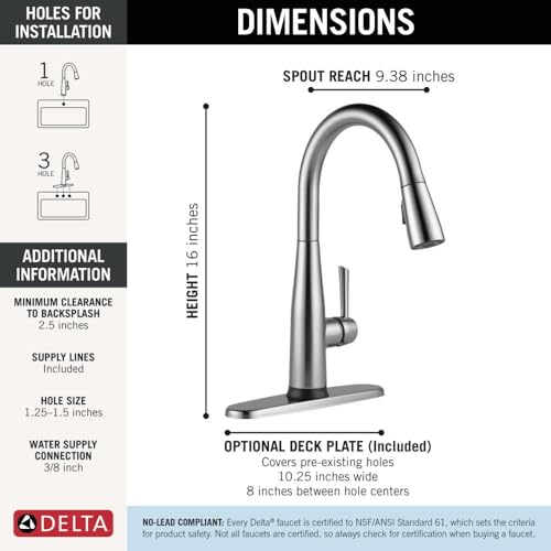 Image of Delta Faucet 9113T-AR-DST Essa Single Handle Pull-Down Kitchen Faucet with Touch2O Technology and Magnetic Docking, Arctic Stainless
