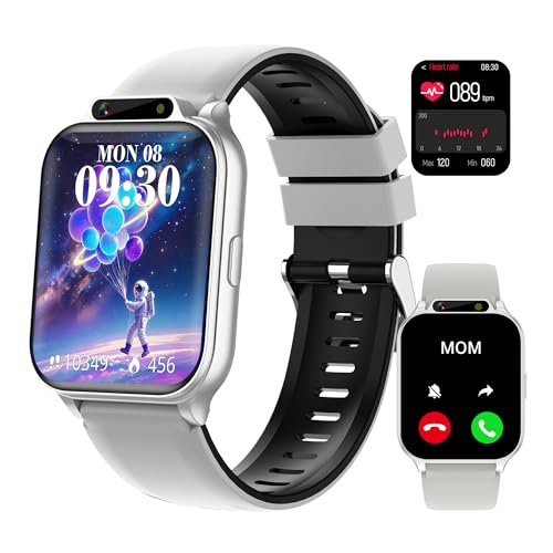 Smartwatch with colorful display showing time, heart rate, and fitness tracking features, alongside a call notification interface, highlighting AI fitness technology for active lifestyles.