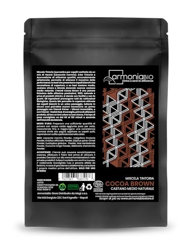 Henné Cocoa Brown Castano medio naturale ArmoniaBio – Tinta per capelli 100% naturale e biologica, certificata Ecocert Cosmos,100g