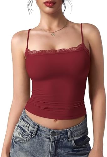 YEOREO Women Lace Cami Y2K Square Neck Double Lined Sexy Strap Ta...