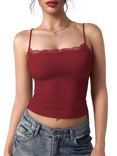 YEOREO Women Lace Cami Y2K Square Neck Double Lined Sexy Strap Tank Top Sleeveless Going Out Party Club Basic Shirt