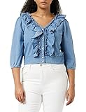 100% BCI COTTON Wrangler Women\'s Western Frill Blouse Shirt, Grey, Medium