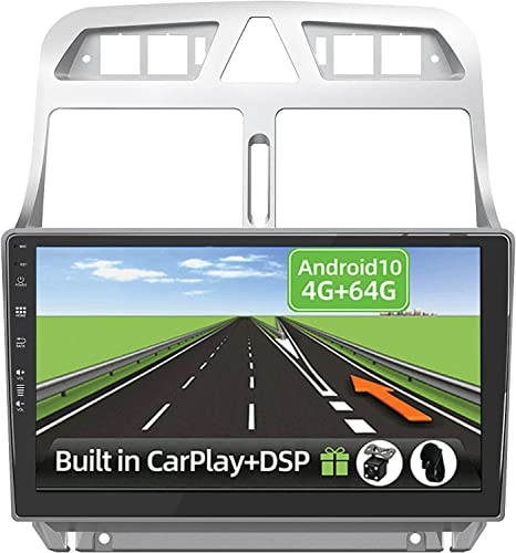 YUNTX Android 10 [4GB+64GB] Radio Coche para Peugeot 307 SW CC(2002-2013)- [Incorporado Carplay/Android Auto/DSP]-9 Pulgadas Pantalla Táctil-2 DIN Autoradio con GPS/FM/WiFi/Mandos Volante/MirrorLink