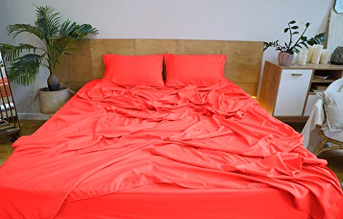 Mezzati Ultra Soft And Lightweight Bed Sheet Set - Brushed Microfiber Bedding For A Comfortable Night's Sleep (Red, Cal King Size) #TOP1