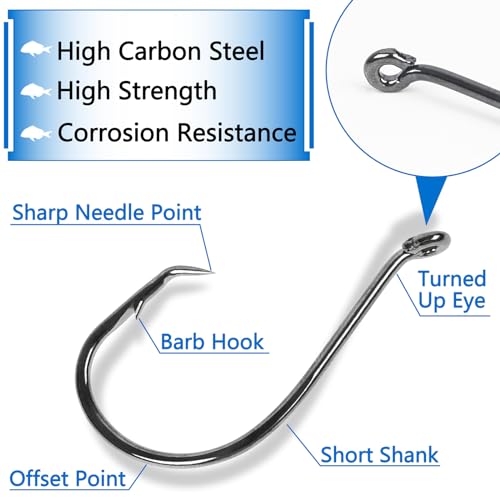 150PCS Fishing Hooks Circle Hooks, 2X Strong High Carbon Steel Freshwater Saltwater Octopus Catfish Hooks Offset Bulk Fishing Hooks Set #1 1/0 2/0 3/0 4/0 5/0 - Thumbnail 2