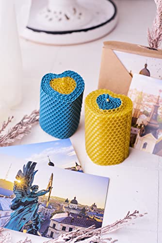 Beeswax Heart Candles Set. 2 Colored Pillar Beeswax Candles With Honey Scent (Size 3.3 X 1.8 In) For Gift And Home Decor (Blue And Yellow) #TOP7