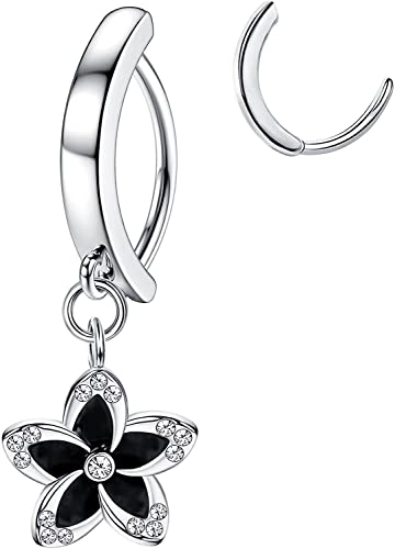 Adramata 14G Piercing Nombril Clicker Pendants Acier Inoxydable CZ Étoile Coeur Papillon Serpent Fleur Piercing Ventre Bijoux Piercing Nombril Anneau pour Femme,9