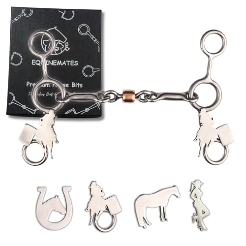 EquineMates CNC Monogram Junior Cow Horse Bit – Triple Joint Dogbone with Copper Roller, Precision-Cut Stainless Steel Western Riding Bit (Barrel Racer Bit)