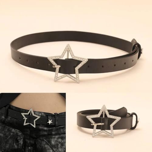 Waistband Punk Street Style Elegant PU Dress Shirt Decoration Rhinestone Star Buckle Belt Decoration (Black)4