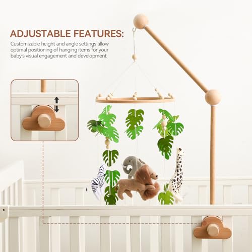 image for OESSUF Baby Crib Mobile Arm, 24 Inch Adjustable Wood Hanger, White Clo