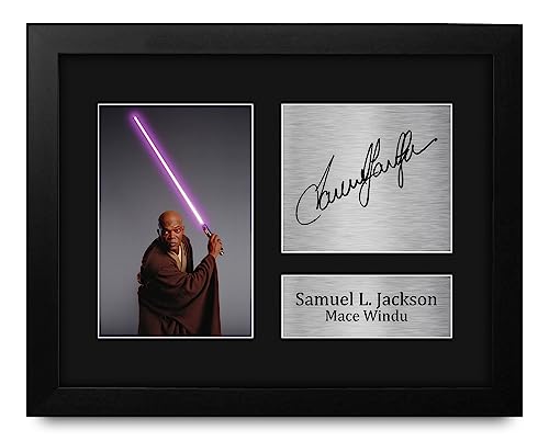 HWC Trading Samuel L. Jackson Framed Gift Signed Printed Autograph Star Wars Mace Windu Print Photo Picture Display - US Letter Size