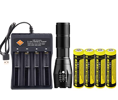 Lampe de poche LED ultra lumineuse 2000 lumens avec zoom portable, 4 piles et chargeur USB 4 prises avec 5 modes pour le camping quotidien et la randonnée à la maison Cover