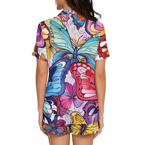 Image of Pjs Womens Short Sleeve Button Down Pajamas Set Two-Piece Nightwear with Pockets