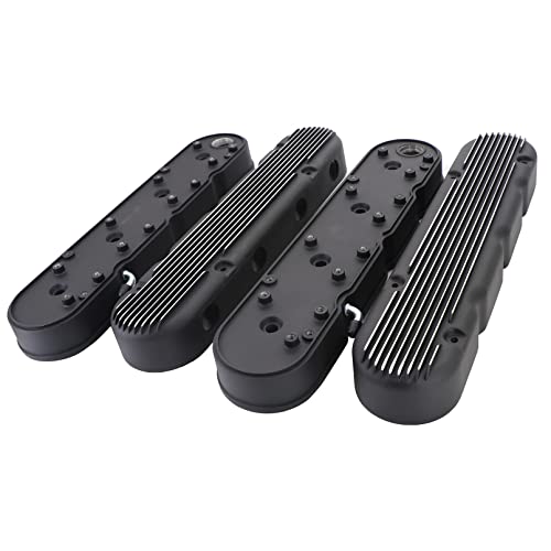 Tektall Ls Finned Cast Aluminum Valve Covers With Coil Mounts And Covers Compatible With Che-Vy Small Block Sb V8 293 325 376 427, Black #TOP1