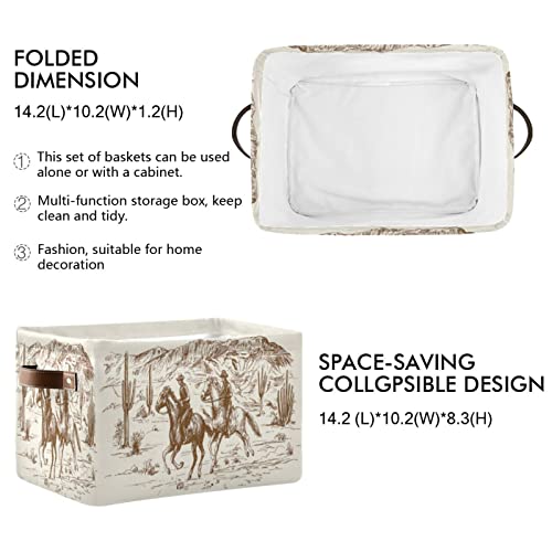 Cowboy Storage Basket Western Desert Cowboy Storage Bin Collapsible Large Storage Baskets With Leather Handles Storage Cube Box Organizer For Closet Toys Gift Basket,1Pc #TOP2