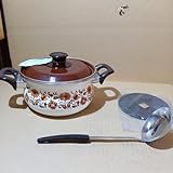 デッドストックレトロ サンコーウェア ホーロー両手鍋 ブラウン花柄