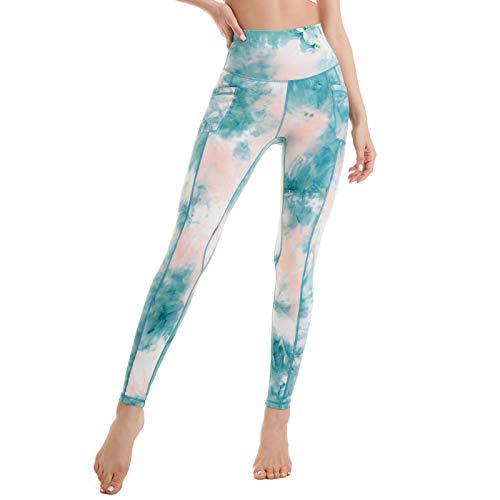 Devirld Womens Yoga Pants With Pockets, Stretch Workout Pants For Women, Colorful Tie Dye Running Gym Sports Leggings For Women, Tie Dye 04, X-Large #TOP3