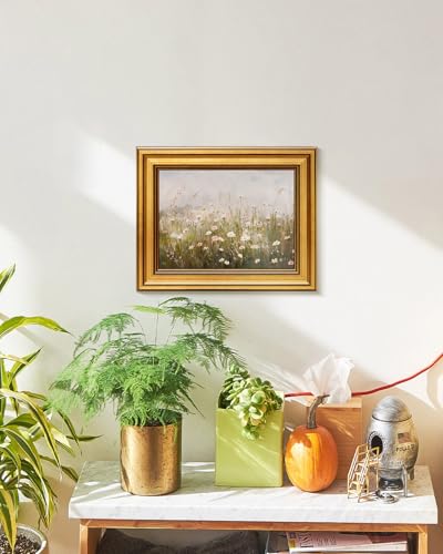 Image of HUARCEY Gold Framed Vintage Wall Art for Living Room Wildflower Field Landscape Decor Aesthetic Mother Day Gift for Mom Oil Painting Flower Wall Print Floral Pictures Canvas Artwork Shelf Decor 8x10in