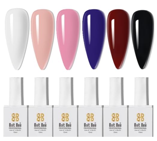 Image of Bolt Bee Gel Polish Kit, 6 Colors Light Soft Sakura White Nude Spring Soak off Nail Art Design Manicure Kit at Home (05)