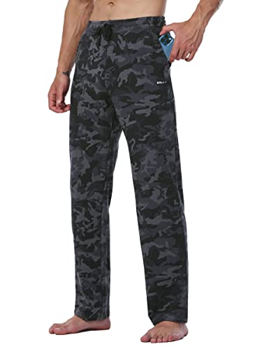 Willit Men's Cotton Yoga Sweatpants Exercise Pants Open Bottom Athletic Lounge Pants Loose Male Sweat Pants With Pockets Black Camo L #TOP28