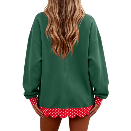 Mock Neck Sweatshirt Women Scalloped Edge Patchwork Polka Dot Pullover - image 2