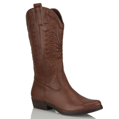 Procity Damen Cowboy Stiefel Westernstiefel für Damen mit dem Blockabsatz Brown 40 – Miniatur