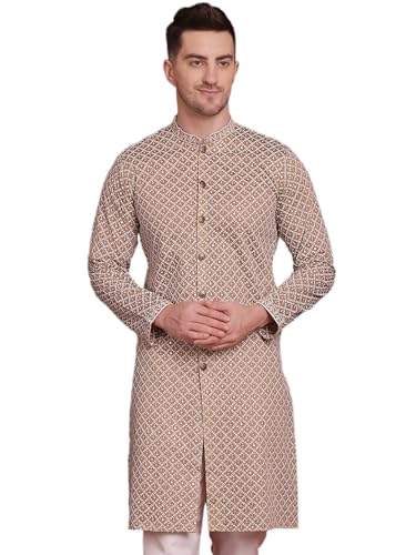 Image of Jompers Men's Silk Blend Regular Fit Sequin Chikankari Front Open Kurtas