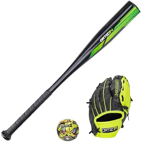 Ortiz34 Youth T-Ball Set, 25” Signature Aluminum T-Ball Bat with -10 Drop, Foam Core T-Ball, 9” Lightweight Youth Glove, Vibrant Graffiti Print