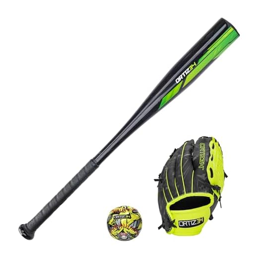 Ortiz34 Homerun Kids Tee Ball Set- David Ortiz 3-in-1 Aluminum Baseball Bat, Baseball, & Youth Baseball Glove Bundle (Made for Youth/Kids) (Volt)