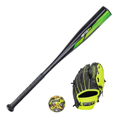 Ortiz34 Homerun Kids Tee Ball Set- David Ortiz 3-in-1 Aluminum Baseball Bat, Baseball, & Youth Baseball Glove Bundle (Made for Youth/Kids) (Volt) by Ortiz34 - Used condition - US$41.72
