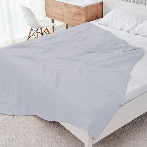 Image of Cosy Family 6 Layer Muslin Bed Blanket - Breathable and Lightweight Gauze Boho Blanket for Spring, Soft 100% Cotton Muslin Blanket, Slate, 55x80 Inches