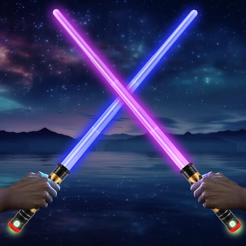 YOSXXCN Light Up LED Saber for Kids Retractable Dark Light Up Sword for Adult Kid Set 2 Pack Toy Light Sword for Halloween Dress Up Parties Birthday Christmas