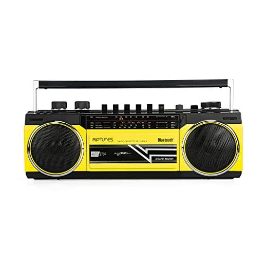 Riptunes Cassette Boombox, Retro Blueooth Boombox, Cassette Player and Recorder, AM/FM/ SW-1-SW2 Radio-4-Band Radio, USB, and SD, Yellow