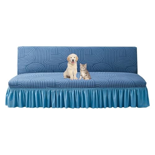 Housse de futon extensible bleu taille L pour canapé sans accoudoirs - 2