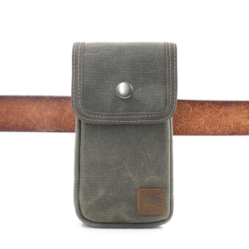 Diodrio EDC Belt Pouch for Men Women, Waist Bag With Belt Loop for Hiking, Fishing, Camping, Snap Closure, Classic Waxed Canvas, Oliver Medium