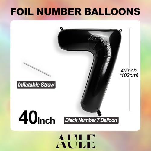 Image of AULE 40 Inch Big Black 7 Balloon Number Large Foil Helium Number Balloons 0-9 Jumbo Giant Happy 7th Birthday Party Decorations for Boy or Girl Huge Mylar Anniversary Party Supplies