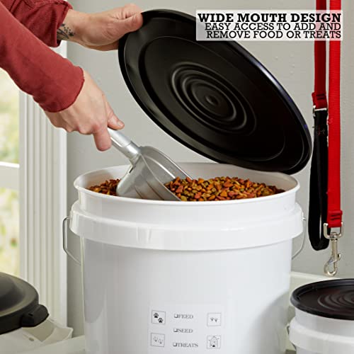 United Solutions Airtight Pet Food Storage Container, 5 Gallon Capacity, Great for Dog Food, Cat Food, Bird Seed, Dry Food Storage, White Container with Black Lid, 2-Pack