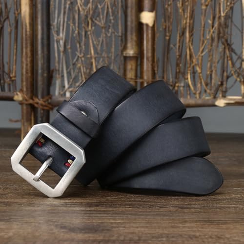 5mm Thicken Matte Genuine Cowhide Leather Belt for Men, Stainless Steel Square Buckle, Versatile Vintage Strap for Jeans(115cm/45, Black)2