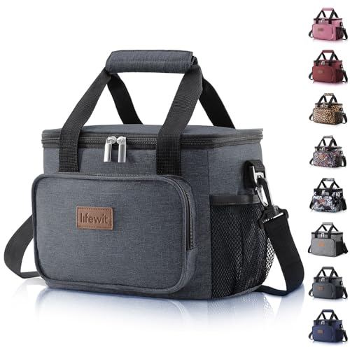 Lifewit Medium Lunch Bag 12-Can (8.5L) Insulated Lunch Box Soft Cooler Cooling Tote for Adult Men Women, Dark Grey