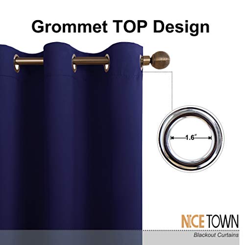 NICETOWN Wide Sliding Door Curtains - Thermal Insulated Drapes, Blackout Window Curtain, Privacy Blind for Living Room & Bedroom (Dark Blue, W100 x L108 inches)