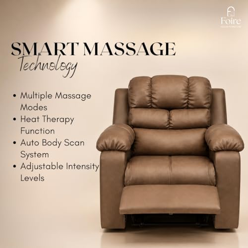 Image of Foire Electric Leather Recliner Chair with Swing & Rock Function | Relaxation Top Leather Reclining Armchair with Padded Headrest & Lumbar Support | Premium Comfort for Home, Office, Brown