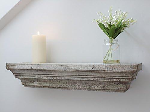 Shabby Chic Vintage Style Distressed Antique White Wall Wooden Floating Shelf