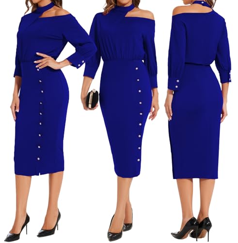 HugeNice Women's Sexy One Shoulder 3/4 Sleeve Elegant Business Pencil Sheath Dress4