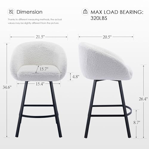 Image of Zesthouse White Swivel Counter Stools Set of 4, Barrel Counter Height Barstools for Kitchen Island, 26'' Modern Kitchen Counter Stools with Arms & Back, Upholstered Sherpa Fabirc Bar Chairs with Legs