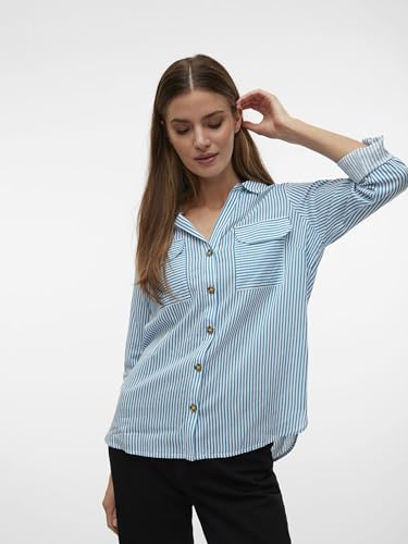 VERO MODA Damen Vmbumpy L/S Shirt New WVN Ga Noos Langarmbluse, Azure Blue,S 3