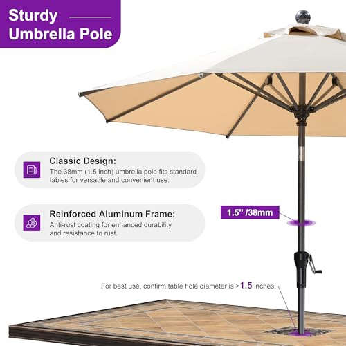 Image of PURPLE LEAF Patio Market Umbrella 8' Round Dual Tilt Beige 8 Metal Ribs