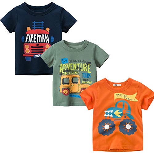 Bibnice Boys Short Sleeve Shirts Toddler Summer Top Kids Cotton Clothes 3 Packs Size 4T #TOP16