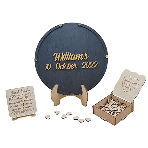 Ozinna Personalized Guest Book, Wedding Guestbook Alternative, Custom Wooden Alphabet for Guest Book Wedding Ideas Wedding Letter Guest Drop Box Alternative Rustic Wedding Guest Book (Round - Grey)