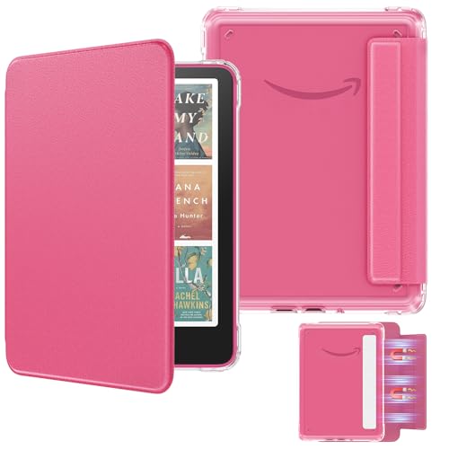 MoKo Étui Magnétique Détachable pour 7" Kindle Paperwhite 12e Generation 2024 &amp; Kindle Colorsoft 2024/2025,Ultra Clair Coque et Lumière Anti-Rayures à l'arrière avec Auto Wake/Sleep, Rose Framboise