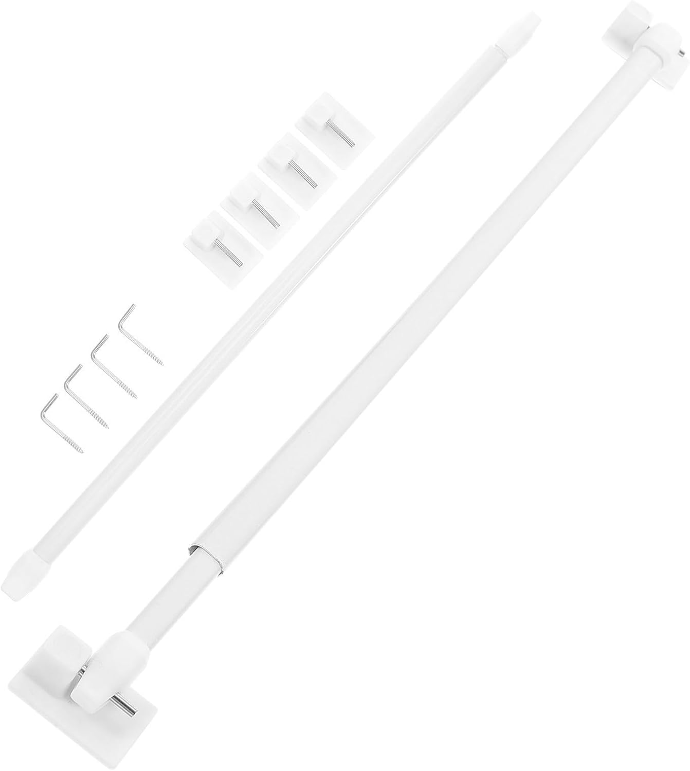 Adjustable Tension Curtain Rod 2pcs Plastic White for Bedroom